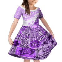 Hawaiian Tapa Family Matching Tank Maxi Dress and Hawaiian Shirt Traditional Vintage Pattern Violet LT05 Daughter's Dress Violet - Polynesian Pride