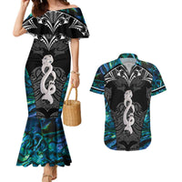 New Zealand Aotearoa Couples Matching Mermaid Dress and Hawaiian Shirt Maori Taniwha Paua Shell LT05 Black - Polynesian Pride