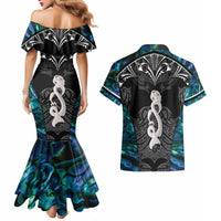 New Zealand Aotearoa Couples Matching Mermaid Dress and Hawaiian Shirt Maori Taniwha Paua Shell LT05 - Polynesian Pride