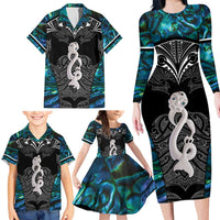 New Zealand Aotearoa Family Matching Long Sleeve Bodycon Dress and Hawaiian Shirt Maori Taniwha Paua Shell LT05 - Polynesian Pride