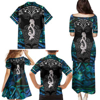 New Zealand Aotearoa Family Matching Puletasi and Hawaiian Shirt Maori Taniwha Paua Shell LT05 - Polynesian Pride