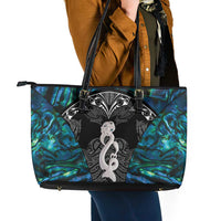 New Zealand Aotearoa Leather Tote Bag Maori Taniwha Paua Shell