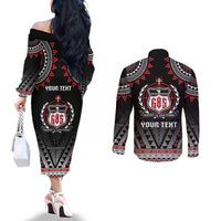 Personalised Samoa Black Saturday Couples Matching Off The Shoulder Long Sleeve Dress and Long Sleeve Button Shirt Samoa For Samoans