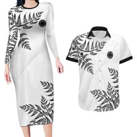 Custom New Zealand Football Couples Matching Long Sleeve Bodycon Dress and Hawaiian Shirt Aotearoa Pride LT05 White - Polynesian Pride
