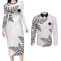 Custom New Zealand Football Couples Matching Long Sleeve Bodycon Dress and Long Sleeve Button Shirt Aotearoa Pride LT05 White - Polynesian Pride