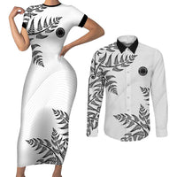 Custom New Zealand Football Couples Matching Short Sleeve Bodycon Dress and Long Sleeve Button Shirt Aotearoa Pride LT05 White - Polynesian Pride