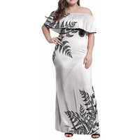 Custom New Zealand Football Family Matching Off Shoulder Maxi Dress and Hawaiian Shirt Aotearoa Pride LT05 Mom's Dress White - Polynesian Pride