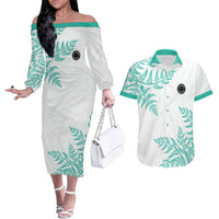 Custom New Zealand Football Couples Matching Off The Shoulder Long Sleeve Dress and Hawaiian Shirt Aotearoa Pride Aqua Version LT05 Aqua - Polynesian Pride