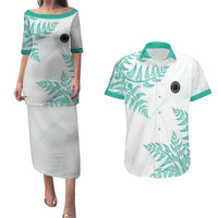 Custom New Zealand Football Couples Matching Puletasi and Hawaiian Shirt Aotearoa Pride Aqua Version - Polynesian Pride