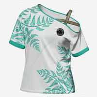 Custom New Zealand Football Cross Shoulder Shirt Aotearoa Pride Aqua Version - Polynesian Pride