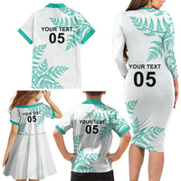 Custom New Zealand Football Family Matching Long Sleeve Bodycon Dress and Hawaiian Shirt Aotearoa Pride Aqua Version LT05 - Polynesian Pride