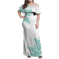 Custom New Zealand Football Family Matching Off Shoulder Maxi Dress and Hawaiian Shirt Aotearoa Pride Aqua Version LT05 Mom's Dress Aqua - Polynesian Pride