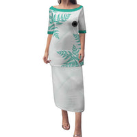 Custom New Zealand Football Family Matching Puletasi and Hawaiian Shirt Aotearoa Pride Aqua Version LT05 Mom's Dress Aqua - Polynesian Pride