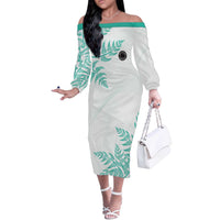 Custom New Zealand Football Off The Shoulder Long Sleeve Dress Aotearoa Pride Aqua Version - Polynesian Pride