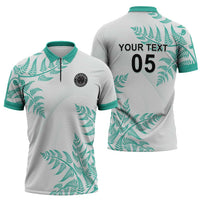 Custom New Zealand Football Zipper Polo Shirt Aotearoa Pride Aqua Version - Polynesian Pride