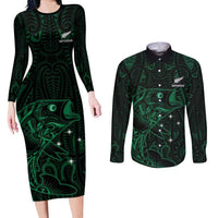 Custom New Zealand Fishing Couples Matching Long Sleeve Bodycon Dress and Long Sleeve Button Shirt Maori Tribal Pattern LT05 Black - Polynesian Pride
