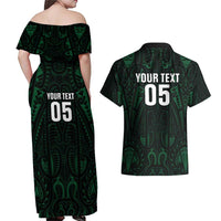 Custom New Zealand Fishing Couples Matching Off Shoulder Maxi Dress and Hawaiian Shirt Maori Tribal Pattern LT05 - Polynesian Pride