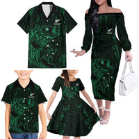 Custom New Zealand Fishing Family Matching Off The Shoulder Long Sleeve Dress and Hawaiian Shirt Maori Tribal Pattern LT05 - Polynesian Pride