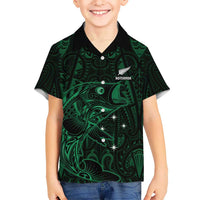 Custom New Zealand Fishing Family Matching Off The Shoulder Long Sleeve Dress and Hawaiian Shirt Maori Tribal Pattern LT05 Son's Shirt Black - Polynesian Pride