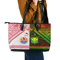 Hawaii And Tahiti Leather Tote Bag Coat Of Arms Polynesian Pattern LT05 - Polynesian Pride