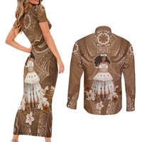 Bula Fiji Women's Day Couples Matching Short Sleeve Bodycon Dress and Long Sleeve Button Shirt With Fijian Tapa Pattern LT05 - Polynesian Pride