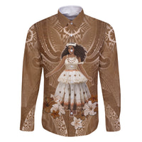 Bula Fiji Women's Day Family Matching Off Shoulder Long Sleeve Dress and Hawaiian Shirt With Fijian Tapa Pattern LT05 Dad's Shirt - Long Sleeve Brown - Polynesian Pride