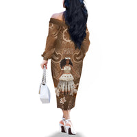 Bula Fiji Women's Day Family Matching Off Shoulder Long Sleeve Dress and Hawaiian Shirt With Fijian Tapa Pattern LT05 - Polynesian Pride