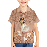 Hawaii Women's Day Family Matching Long Sleeve Bodycon Dress and Hawaiian Shirt With Polynesian Pattern LT05 Son's Shirt Brown - Polynesian Pride