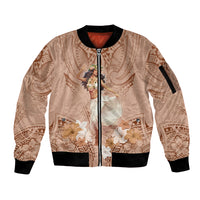 Hawaii Women's Day Sleeve Zip Bomber Jacket With Polynesian Pattern LT05 Unisex Brown - Polynesian Pride