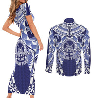 Personalised Tonga Queen Salote College Couples Matching Short Sleeve Bodycon Dress and Long Sleeve Button Shirt Centenary Navy Version