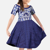 Personalised Tonga Queen Salote College Family Matching Off The Shoulder Long Sleeve Dress and Hawaiian Shirt Centenary Navy Version