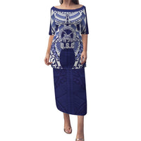 Personalised Tonga Queen Salote College Family Matching Puletasi and Hawaiian Shirt Centenary Navy Version