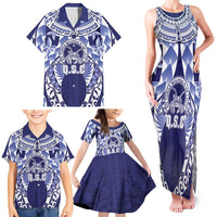 Personalised Tonga Queen Salote College Family Matching Tank Maxi Dress and Hawaiian Shirt Centenary Navy Version