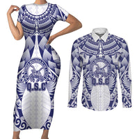 Personalised Tonga Queen Salote College Couples Matching Short Sleeve Bodycon Dress and Long Sleeve Button Shirt Centenary White Version