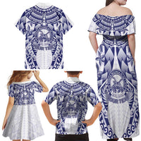 Personalised Tonga Queen Salote College Family Matching Off Shoulder Maxi Dress and Hawaiian Shirt Centenary White Version
