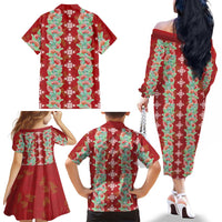 Hawaii Ohia Lehua Family Matching Off The Shoulder Long Sleeve Dress and Hawaiian Shirt Tropical Vibes Crimson LT05 - Polynesian Pride