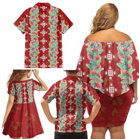 Hawaii Ohia Lehua Family Matching Off Shoulder Short Dress and Hawaiian Shirt Tropical Vibes Crimson LT05 - Polynesian Pride
