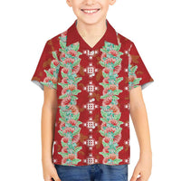 Hawaii Ohia Lehua Family Matching Puletasi and Hawaiian Shirt Tropical Vibes Crimson LT05 Son's Shirt Crimson - Polynesian Pride