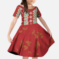 Hawaii Ohia Lehua Family Matching Tank Maxi Dress and Hawaiian Shirt Tropical Vibes Crimson LT05 Daughter's Dress Crimson - Polynesian Pride