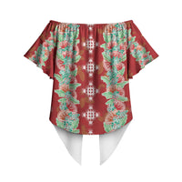 Hawaii Ohia Lehua Off Shoulder Wrap Waist Top Tropical Vibes Crimson LT05 - Polynesian Pride
