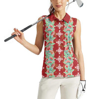Hawaii Ohia Lehua Women Sleeveless Polo Shirt Tropical Vibes Crimson