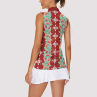 Hawaii Ohia Lehua Women Sleeveless Polo Shirt Tropical Vibes Crimson
