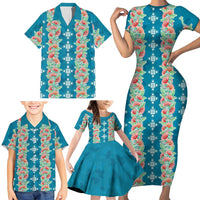Hawaii Ohia Lehua Family Matching Short Sleeve Bodycon Dress and Hawaiian Shirt Tropical Vibes Teal LT05 - Polynesian Pride