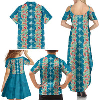Hawaii Ohia Lehua Family Matching Summer Maxi Dress and Hawaiian Shirt Tropical Vibes Teal LT05 - Polynesian Pride