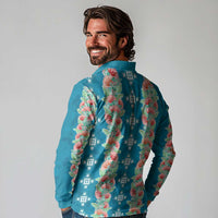 Hawaii Ohia Lehua Long Sleeve Polo Shirt Tropical Vibes Teal