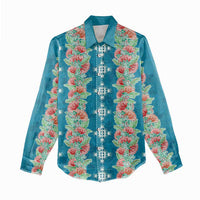 Hawaii Ohia Lehua Women Casual Shirt Tropical Vibes Teal