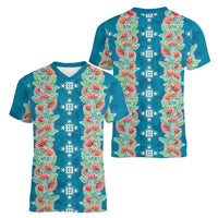 Hawaii Ohia Lehua Women V-Neck T-Shirt Tropical Vibes Teal