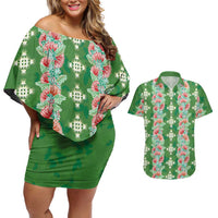 Hawaii Ohia Lehua Couples Matching Off Shoulder Short Dress and Hawaiian Shirt Tropical Vibes Green LT05 Green - Polynesian Pride