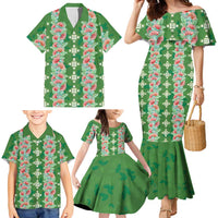 Hawaii Ohia Lehua Family Matching Mermaid Dress and Hawaiian Shirt Tropical Vibes Green LT05 - Polynesian Pride