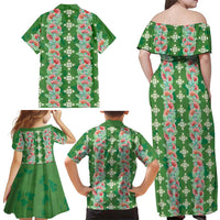 Hawaii Ohia Lehua Family Matching Off Shoulder Maxi Dress and Hawaiian Shirt Tropical Vibes Green LT05 - Polynesian Pride